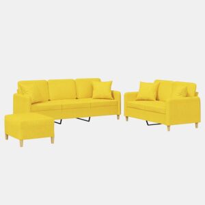 vidaXL 3 pcs conjunto de sofás com almofadas tecido amarelo-claro