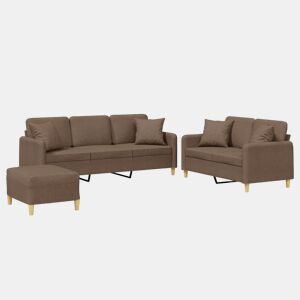 vidaXL 3 pcs conjunto de sofás com almofadas tecido castanho