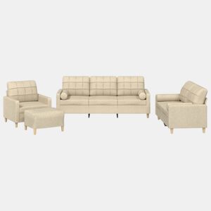 vidaXL 4 pcs conjunto de sofás com almofadas tecido cor creme