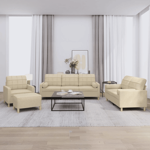vidaXL 4 pcs conjunto de sofás com almofadas tecido cor creme vidaXL 4 pcs conjunto de sofás com almofadas tecido cor creme