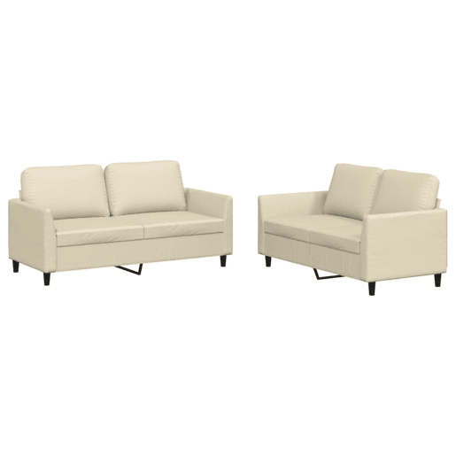 vidaXL 2 pcs conjunto sofás c almofadões couro artificial cor creme