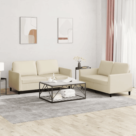 vidaXL 2 pcs conjunto sofás c almofadões couro artificial cor creme