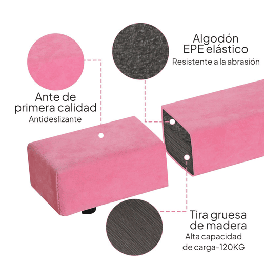 HOMCOM Barra de Equilíbrio Ginástica Dobrável 210 cm Barra de Ginástica Artística Viga de Equilíbrio para Crianças Iniciantes e Ginastas Profissionais para Treino em Casa 210x10x6,5 cm Rosa