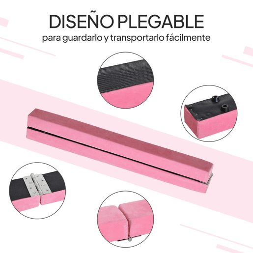 HOMCOM Barra de Equilíbrio Ginástica Dobrável 210 cm Barra de Ginástica Artística Viga de Equilíbrio para Crianças Iniciantes e Ginastas Profissionais para Treino em Casa 210x10x6,5 cm Rosa