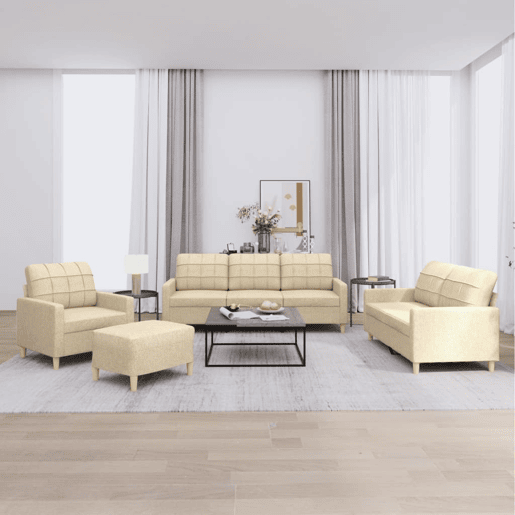 vidaXL 4 pcs conjunto de sofás com almofadões tecido cor creme vidaXL 4 pcs conjunto de sofás com almofadões tecido cor creme