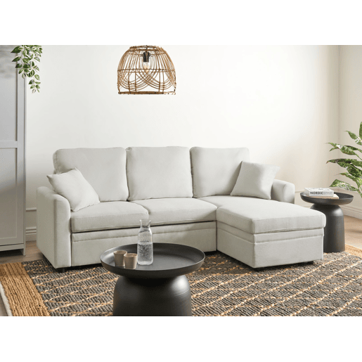 Sofá-cama de canto NASSJO Linho sintético Creme claro 3 lugares à esquerda