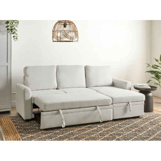 Sofá-cama de canto NASSJO Linho sintético Creme claro 3 lugares à esquerda
