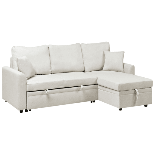Sofá-cama de canto NASSJO Linho sintético Creme claro 3 lugares à esquerda
