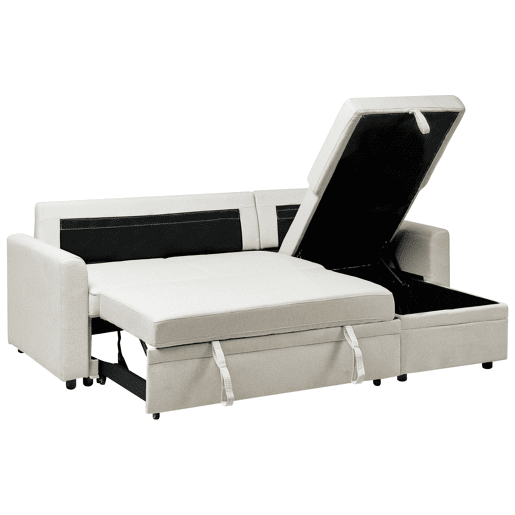 Sofá-cama de canto NASSJO Linho sintético Creme claro 3 lugares à esquerda