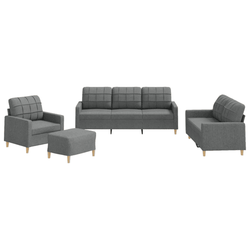 vidaXL 4 pcs conjunto de sofás com almofadões tecido cinzento-escuro