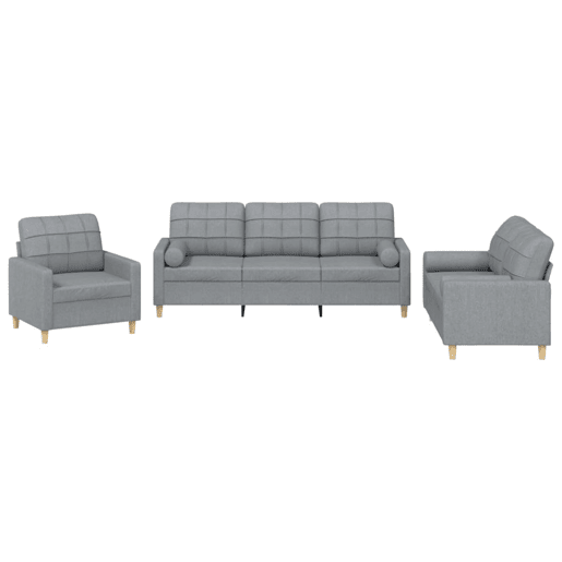 vidaXL 3 pcs conjunto de sofás com almofadas tecido cinzento-claro vidaXL 3 pcs conjunto de sofás com almofadas tecido cinzento-claro