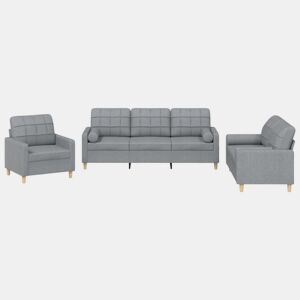 vidaXL 3 pcs conjunto de sofás com almofadas tecido cinzento-claro