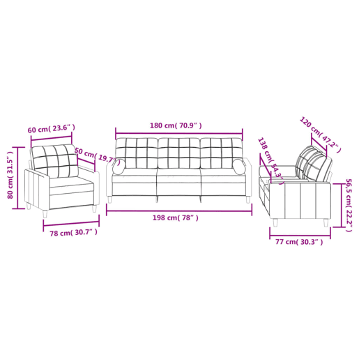 vidaXL 3 pcs conjunto de sofás com almofadas tecido cinzento-claro vidaXL 3 pcs conjunto de sofás com almofadas tecido cinzento-claro