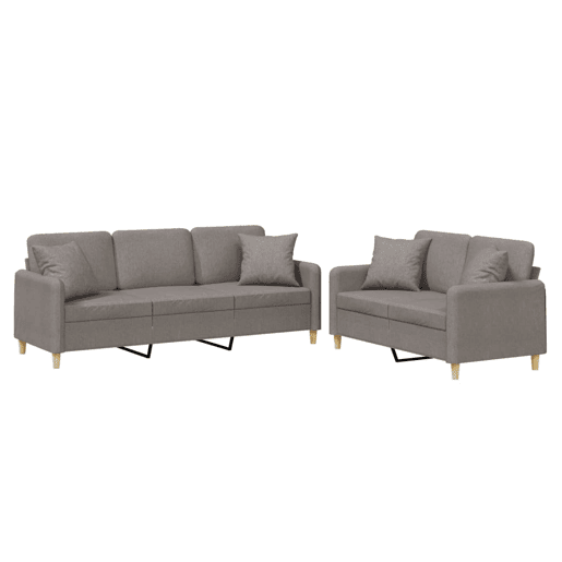 vidaXL 2 pcs conjunto de sofás com almofadas tecido cinza-acastanhado