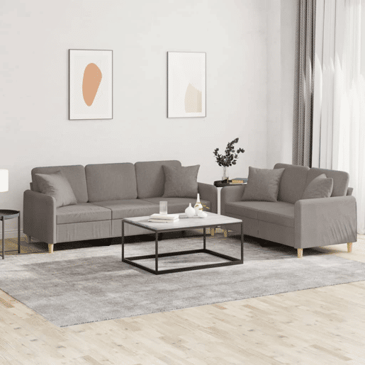 vidaXL 2 pcs conjunto de sofás com almofadas tecido cinza-acastanhado