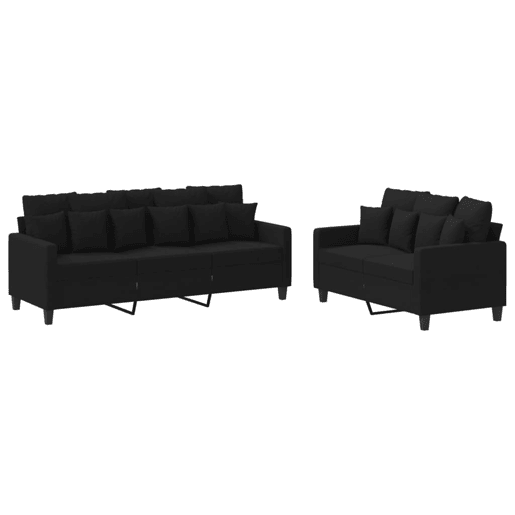 vidaXL 2 pcs conjunto de sofás com almofadões tecido preto vidaXL 2 pcs conjunto de sofás com almofadões tecido preto