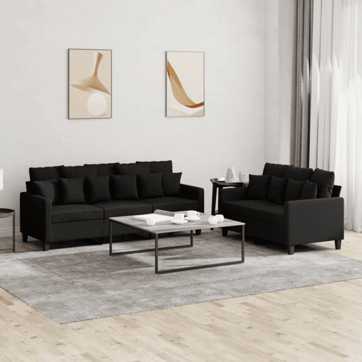 vidaXL 2 pcs conjunto de sofás com almofadões tecido preto vidaXL 2 pcs conjunto de sofás com almofadões tecido preto