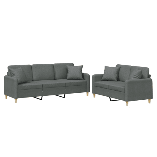 vidaXL 2 pcs conjunto de sofás com almofadas tecido cinzento-escuro vidaXL 2 pcs conjunto de sofás com almofadas tecido cinzento-escuro