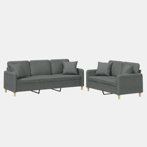 vidaXL 2 pcs conjunto de sofás com almofadas tecido cinzento-escuro