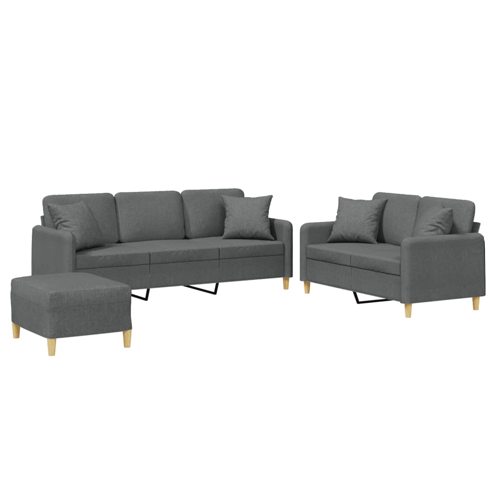 Vidaxl juego de sofás con cojines 3 piezas tela gris oscuro