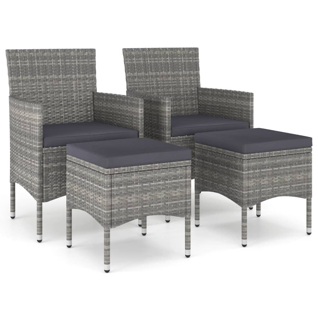 Conjunto de silla de jardín - silla de exterior y taburete 4 piezas ratán pe gris