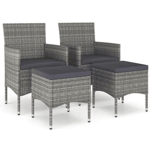 4 pcs conjunto de cadeiras e bancos de jardim - Cadeiras de exterior vime PE cinzento