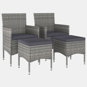 4 pcs conjunto de cadeiras e bancos de jardim - Cadeiras de exterior vime PE cinzento