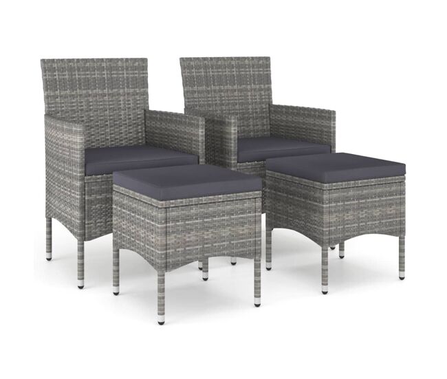 Conjunto de silla de jardín - silla de exterior y taburete 4 piezas ratán pe gris