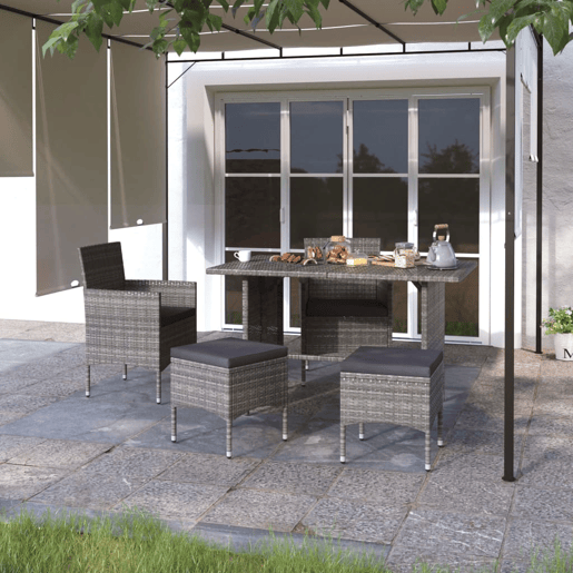 4 pcs conjunto de cadeiras e bancos de jardim - Cadeiras de exterior vime PE cinzento