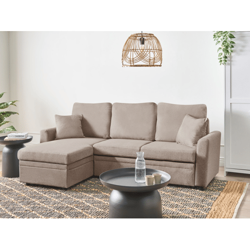 Sofá-cama de canto NASSJO Linho sintético Castanho claro 3 lugares à direita