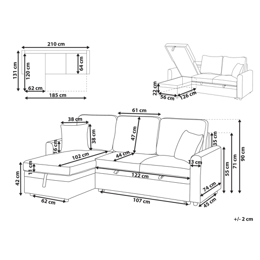 Sofá-cama de canto NASSJO Linho sintético Castanho claro 3 lugares à direita