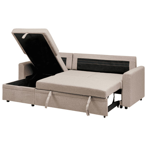 Sofá-cama de canto NASSJO Linho sintético Castanho claro 3 lugares à direita
