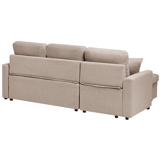 Sofá-cama de canto NASSJO Linho sintético Castanho claro 3 lugares à direita