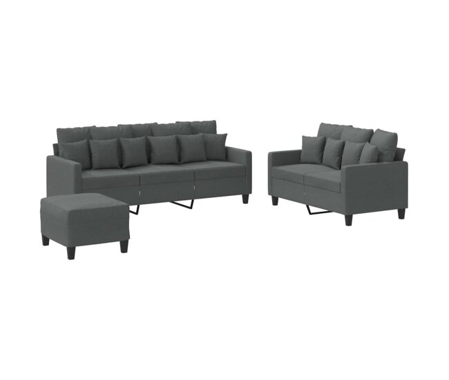 Vidaxl juego de sofás con cojines 3 piezas tela gris oscuro