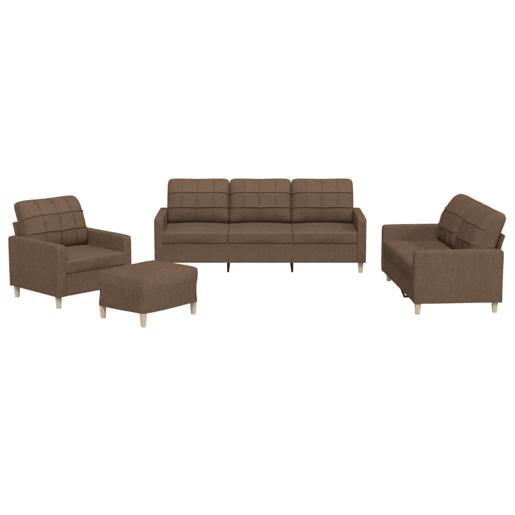 vidaXL 4 pcs conjunto de sofás com almofadões tecido castanho vidaXL 4 pcs conjunto de sofás com almofadões tecido castanho