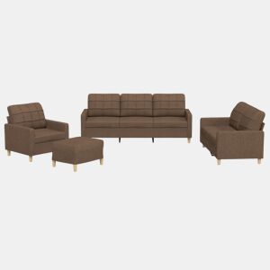 vidaXL 4 pcs conjunto de sofás com almofadões tecido castanho