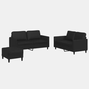 vidaXL 3 pcs conjunto de sofás com almofadões couro artificial preto