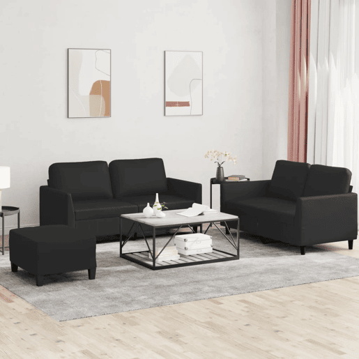 vidaXL 3 pcs conjunto de sofás com almofadões couro artificial preto vidaXL 3 pcs conjunto de sofás com almofadões couro artificial preto