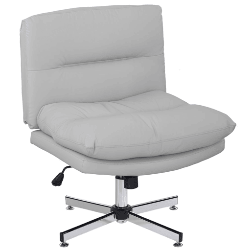 HOMCOM Cadeira de Escritório sem Apoio para os Braços Cadeira de Escritório com Altura Ajustável Função Basculante Base Cruzada e Assento Amplo Cadeira para Estúdio 65x65x84-94 cm Cinza Claro