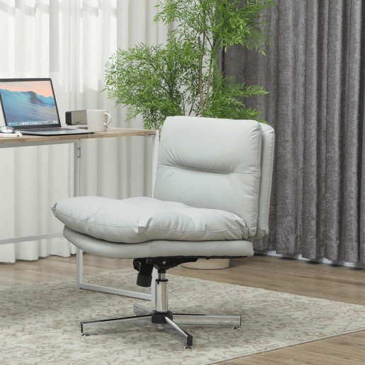 HOMCOM Cadeira de Escritório sem Apoio para os Braços Cadeira de Escritório com Altura Ajustável Função Basculante Base Cruzada e Assento Amplo Cadeira para Estúdio 65x65x84-94 cm Cinza Claro