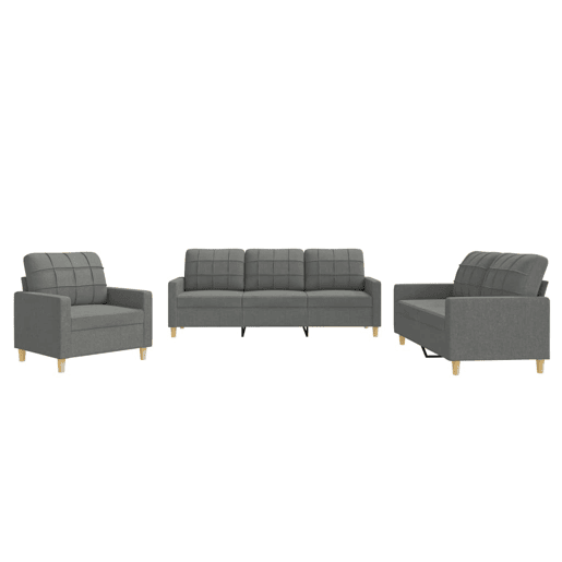 vidaXL 3 pcs conjunto de sofás com almofadões tecido cinzento-escuro