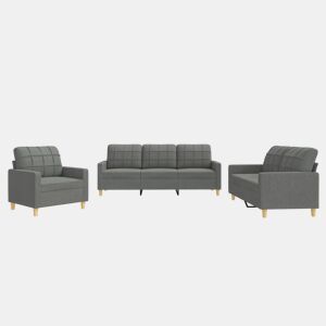 vidaXL 3 pcs conjunto de sofás com almofadões tecido cinzento-escuro