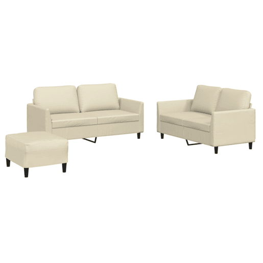 vidaXL 3 pcs conjunto sofás c almofadões couro artificial cor creme vidaXL 3 pcs conjunto sofás c almofadões couro artificial cor creme