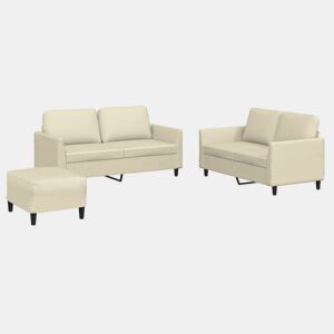 vidaXL 3 pcs conjunto sofás c almofadões couro artificial cor creme