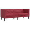 vidaXL Sofá chesterfield 3 lugares couro artificial vermelho tinto