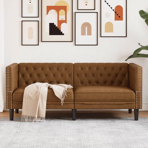 vidaXL Sofá chesterfield 2 lugares camurça artificial castanho