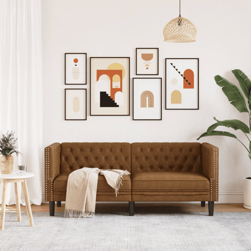 vidaXL Sofá chesterfield 2 lugares camurça artificial castanho