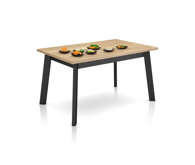 Mesa de comedor fija y robusta en roble y negro 141x90 cm naira roble negro 141 x 74 x cm