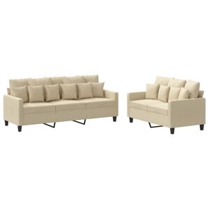 vidaXL 2 pcs conjunto de sofás com almofadões tecido cor creme