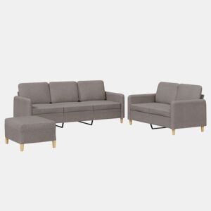 vidaXL 3 pcs conjunto de sofás com almofadões tecido cinza-acastanhado